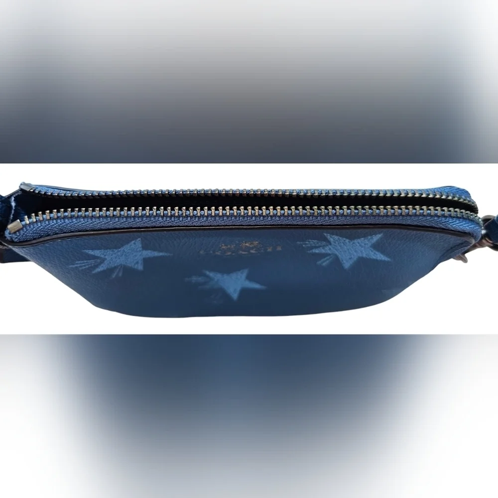 Coach Corner Zip Wristlet, Star Printed Canvas In Slat Blue. New Without Tags